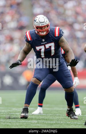 New England Patriots offensive lineman Trent Brown (77) stands on