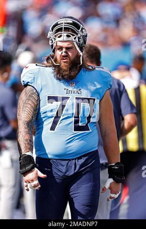 Tennessee Titans guard Jordan Roos (70) warms up prior to an NFL