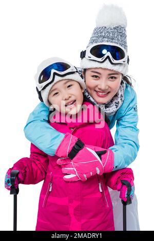Young mothers and daughters to ski Stock Photo - Alamy