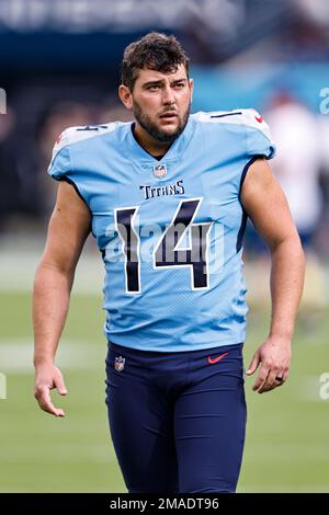 Tennessee Titans place kicker Randy Bullock (14) warms up before the first  half of an NFL football game between the Tennessee Titans and the Denver  Broncos, Sunday, Nov. 13, 2022, in Nashville