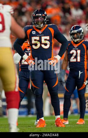 Denver Broncos linebacker Bradley Chubb (55) against the San Francisco  49ers during the second half of an NFL football game in Denver, Sunday,  Sept. 25, 2022. (AP Photo/Jack Dempsey Stock Photo - Alamy