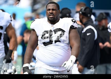 Las Vegas Raiders defensive tackle Andrew Billings (97) walks on