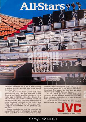 JVC all-star electronics - vhs, tv, audio and video advert in NatGeo magazine Stock Photo