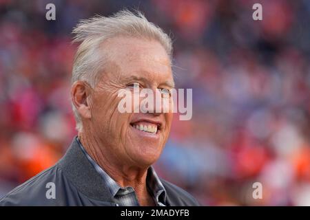 Denver Broncos consultant John Elway looks on against the Houston Texans  during an NFL football game Sunday, Sept. 18, 2022, in Denver. (AP  Photo/Jack Dempsey Stock Photo - Alamy