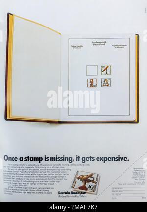 Deutsche Bundespost, German post office advert in NatGeo magazine, December 1981 Stock Photo