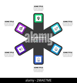 Infographic template with icons and 6 options or steps. Cross. Can be used for workflow layout, diagram, banner, webdesign. Vector illustration Stock Vector