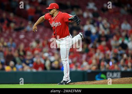 Cincinnati Reds' Fernando Cruz prepares to throw during a baseball game  against the Colorado Rockies in Cincinnati, Monday, June 19, 2023. (AP  Photo/Aaron Doster Stock Photo - Alamy