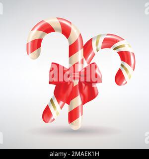 Christmas bright candy with red satin ribbon on light background Stock Vector