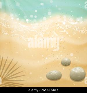 banner with sandy beach and blue sea waves Stock Vector