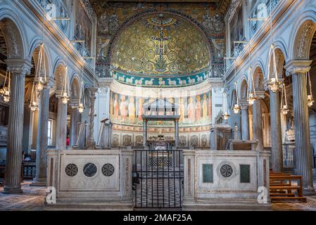 Main chapel of the Basilica of San Clemente In Rome sits on top of multiple generations of churches. Stock Photo