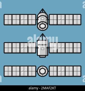 satellite front and top view on blue background vector flat illustration Stock Vector