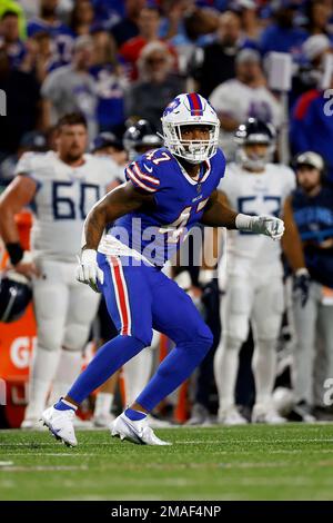 Buffalo Bills cornerback Christian Benford runs on the field during the  first half of a preseason NFL football game against the Denver Broncos in  Orchard Park, N.Y., Saturday, Aug. 20, 2022. (AP