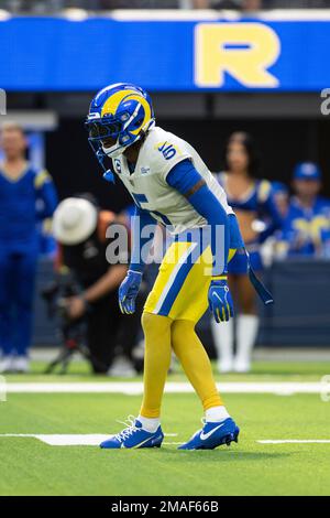 Los Angeles Rams cornerback Jalen Ramsey (5) during an NFL football game  against the Arizona Cardinals, Sunday, Oct. 3, 2021, in Inglewood, Calif.  The Arizona Cardinals defeated the Los Angeles Rams 37-20. (