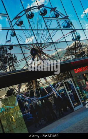 Vertical Shot Of A Ferris Wheel Reflected On The Lake At Night Stock 