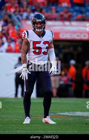 Houston Texans linebacker Blake Cashman (53) looks to defend