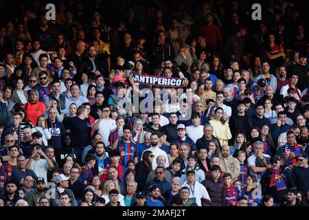 BARCELONA - DEC 31: Barcelona supporters during the LaLiga match between FC Barcelona and RCD Espanyol at the Spotify Camp Nou Stadium on December 31, Stock Photo