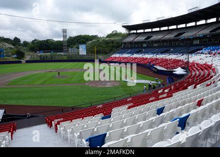 The Rod Carew National Stadium opens to the media before the start of the  baseball season after it underwent repairs during the COVID-19 pandemic in  Panama City, Tuesday, Sept. 20, 2022. Panama will host World Baseball  Classic qualifiers games at