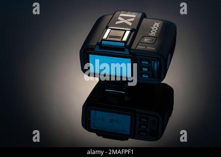 Sosnovy Bor, RUSSIA - January 02, 2023: Godox XT2 radio synchronize Stock Photo