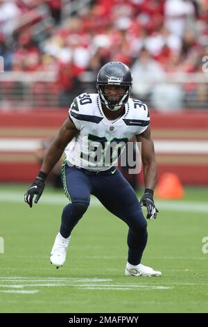 Seattle Seahawks cornerback Tariq Woolen (27) defends against the San  Francisco 49ers during an NFL football game, Sunday, Sept. 18, 2022 in  Santa Clara, Calif. (AP Photo/Lachlan Cunningham Stock Photo - Alamy