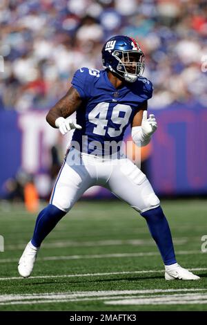 New York Giants linebacker Tomon Fox (49) runs one the field prior to an NFL  Football game in Arlington, Texas, Thursday, Nov. 24, 2022. (AP  Photo/Michael Ainsworth Stock Photo - Alamy