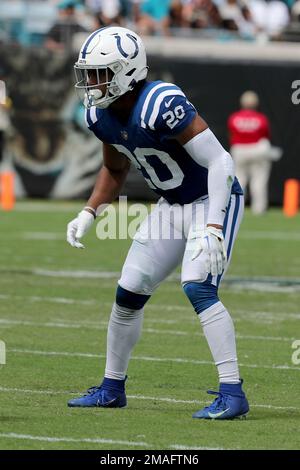 Indianapolis Colts safety Nick Cross (20) covers a kick during an NFL  football game against the