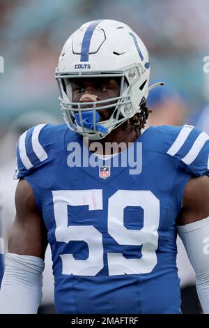 Indianapolis Colts linebacker Bobby Okereke (58) lines up on defense during  an NFL football game against the Washington Commanders, Sunday, Oct. 30,  2022, in Indianapolis. (AP Photo/Zach Bolinger Stock Photo - Alamy