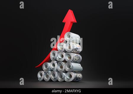 Money Exponential Graph Economy graph: up arrow, bills of 100,000 Colombian pesos in cash and ...