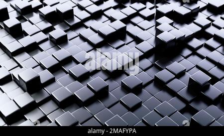 Black 3D glossy Cubes. Abstract technology background. 3D rendering Stock Photo