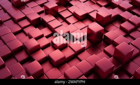 Red 3D abstract cubes shiny surface with shadows background Illustration Stock Photo