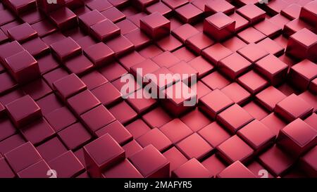 Red 3D abstract cubes shiny surface with shadows background Illustration Stock Photo