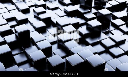 Black 3D Abstract Cubes with shiny surface 3d rendering Stock Photo