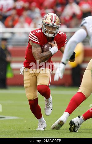 Santa Clara, California, USA. 2nd Jan, 2022. San Francisco 49ers  quarterback Trey Lance (5) on Sunday, January 02, 2022, at Levis Stadium in  Santa Clara, California. The 49ers defeated the Texans 23-07. (