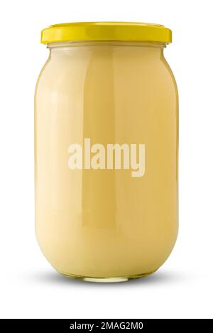 Mayonnaise sauce in mason jar isolated on white with clipping path included Stock Photo