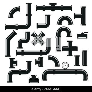 Pipe fittings vector icons set. Tube industry, construction pipeline, drain system, vector illustration. Eps 10 Stock Vector
