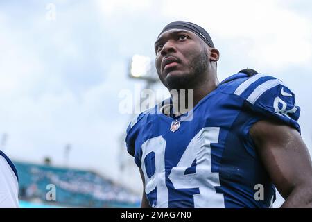 Indianapolis Colts defensive tackle Tyquan Lewis (94) warms up before an  NFL football game against the