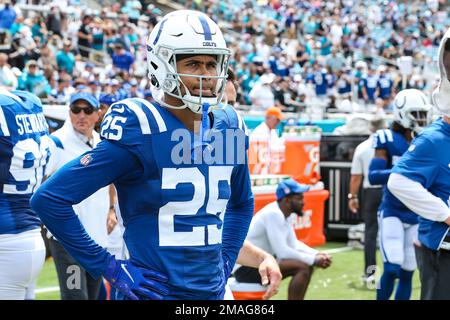 Indianapolis Colts safety Rodney Thomas II (25) runs after