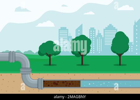 Pipeline for various purposes. City engineering network. Underground part of system. Isolated Illustration vector eps 10 Stock Vector