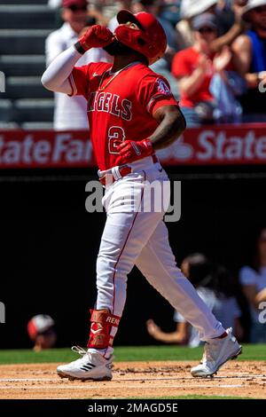 Luis Rengifo of the Los Angeles Angels wears a samurai warrior