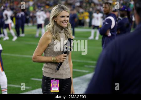 NBC sideline reporter Melissa Stark is seen before an NFL football game  between the Tampa Bay Buccaneers and Dallas Cowboys, Sunday, Sept. 11,  2022, in Arlington, Texas. Tampa Bay won 19-3. (AP