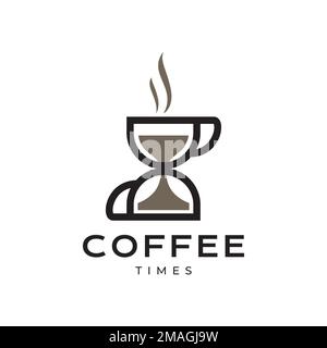 cup drink coffee time relax break modern clock desert logo design vector icon illustration template Stock Vector