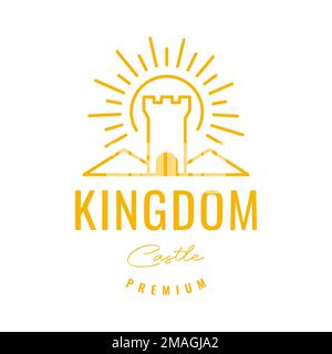 shinning kingdom castle legend ancient sun brush line hipster colored logo design vector icon illustration template Stock Vector