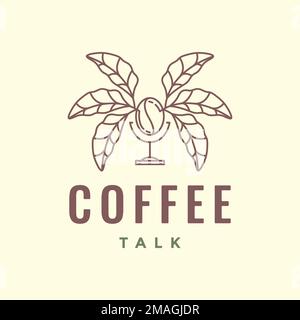 coffee bean arabica robusta leaves talking microphone podcast hipster logo design vector icon illustration template Stock Vector