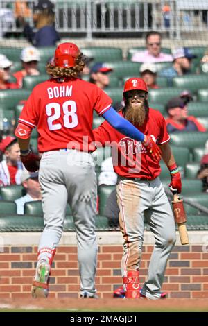 Philadelphia Phillies first baseman Alec Bohm in action during a baseball  game against the Boston Red Sox, Sunday, May 7, 2023, in Philadelphia. (AP  Photo/Laurence Kesterson Stock Photo - Alamy