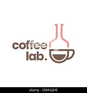 labs glass with coffee cup science taste formula drink bean logo design vector icon illustration template Stock Vector