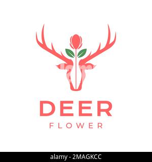 interior plant vase pot flower with horned deer forest decor modern logo design vector icon illustration template Stock Vector