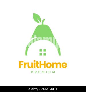 fruit fresh pear with home store market shop modern logo design vector icon illustration template Stock Vector