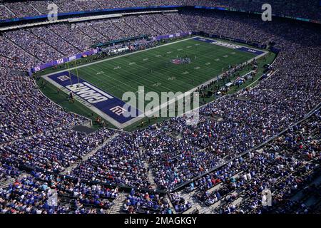 A general overall interior view of MetLife Stadium as the New York Giants  take on the Carolina Panthers during the first half an NFL football game,  Sunday, Sept. 18, 2022, in East