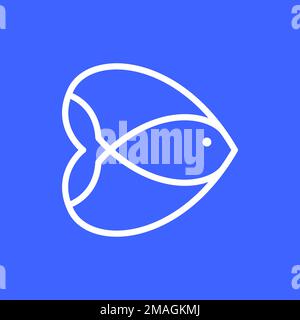 foodist seafood and aquarium fish lover heart line minimal logo design vector icon illustration template Stock Vector