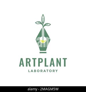 pen pencil art write creative planting labs glass formula science modern logo design vector icon illustration template Stock Vector