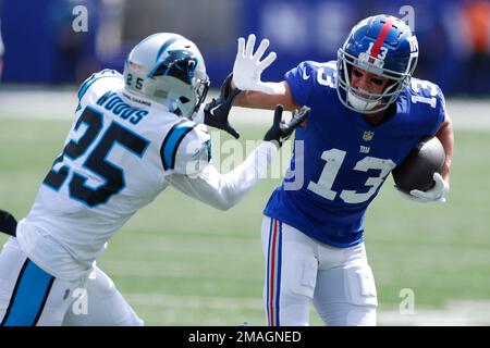 New York Giants wide receiver David Sills (84) runs against the Carolina  Panthers during an NFL football game, Sunday, Oct. 24, 2021, in East  Rutherford, N.J. (AP Photo/Adam Hunger Stock Photo - Alamy